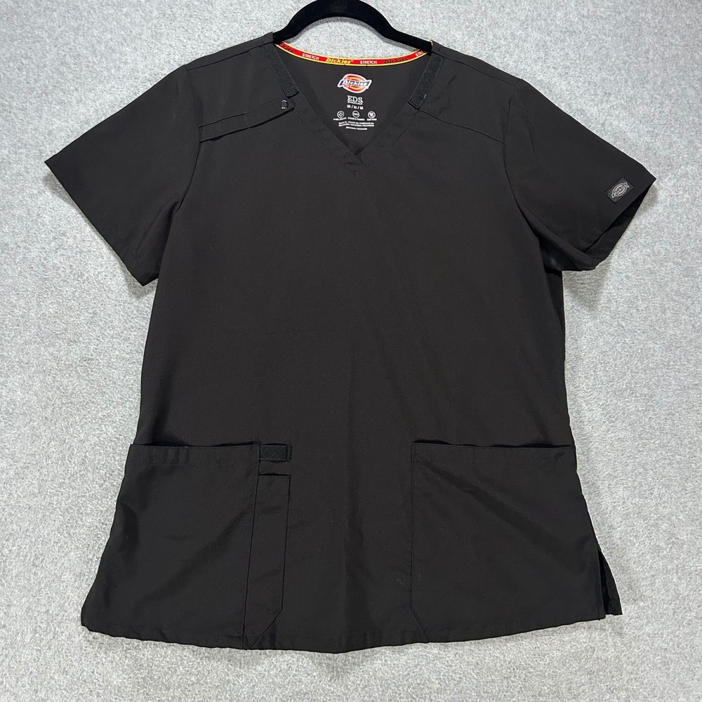 Dickies Scrub Top EDS Essentials Women Medium Black 4-Way Stretch Nurse Medical